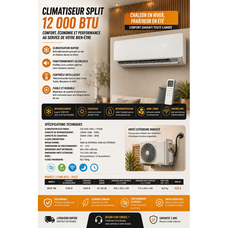 Climatiseur Split 12 000 BTU