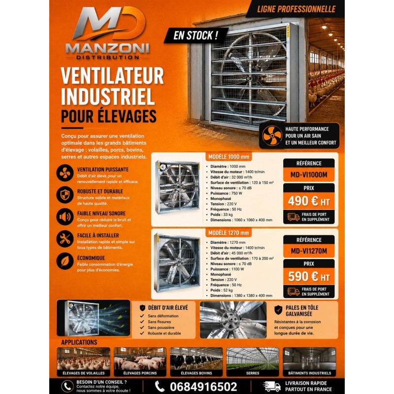 Ventilateur industriel pour élevages